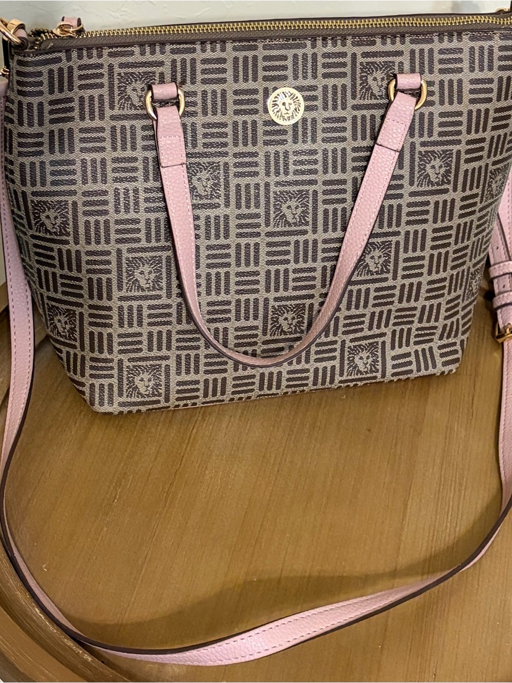 Anne Klein Monogram Satchel Crossbody Bag – Pink & Brown – NWOT